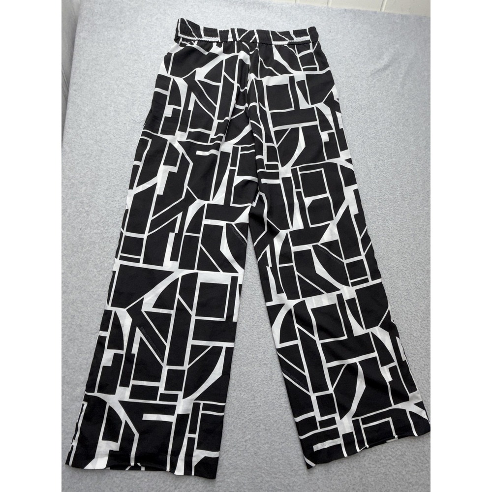 Karl Lagerfeld Paris Pants Womens M Black Geometric Satin Wide Leg Pull On Logo - Picture 14 of 15